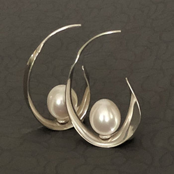 Australian Made Cradled Silver Pearl Earrings Online
